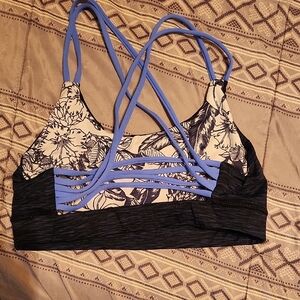 Maaji Blue and Black Floral Sports Bra
